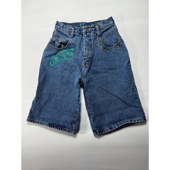 VTG 90s Manisha Women's High Waisted Puffy Paint Denim Shorts - Size 7 (24x10.5) - Picture 1 of 7